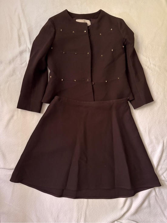 Valentino Jackets & Blazers - Vintage Valentino Brown Skirt Suit with Gold Studs